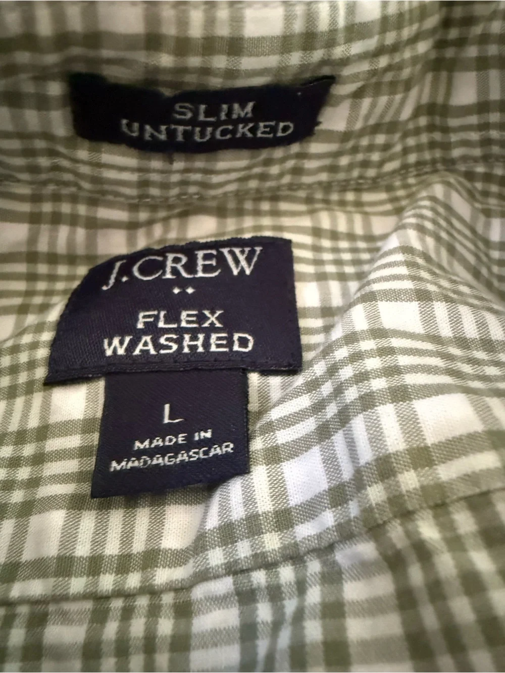 J. Crew Olive and White Plaid Button-Up Shirt
